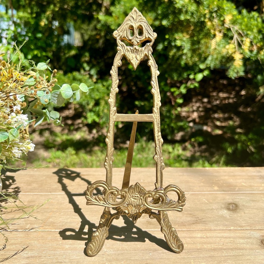 Small Vintage Brass Ornate Easel | Frame Holder | Art Easel